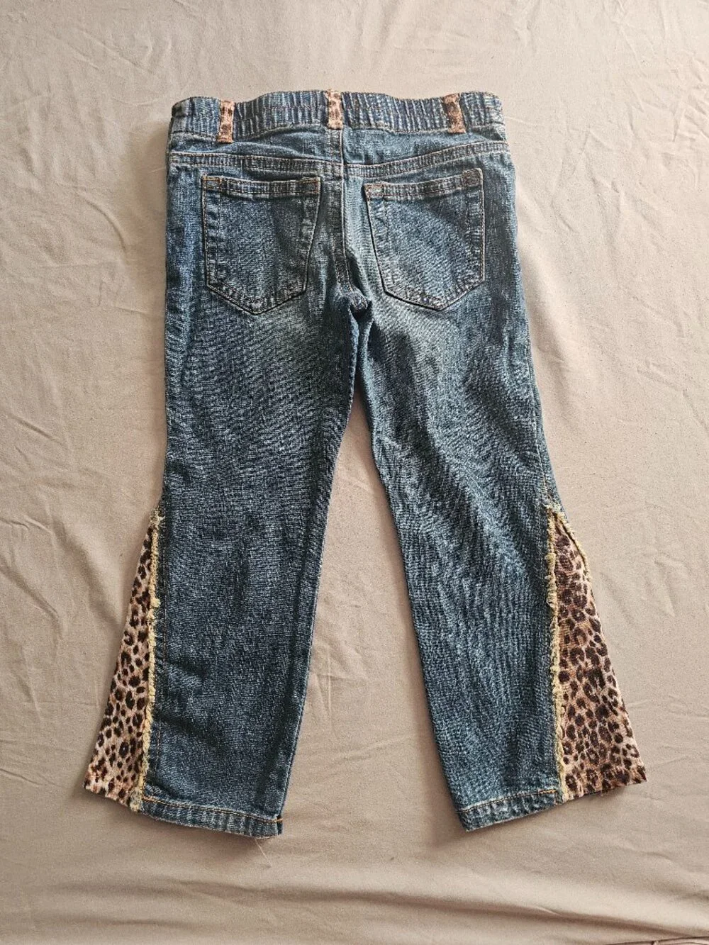 VTG Y2K The Childrens Place Girls 4 Denim Jeans Leopard Cheetah Flare Insert